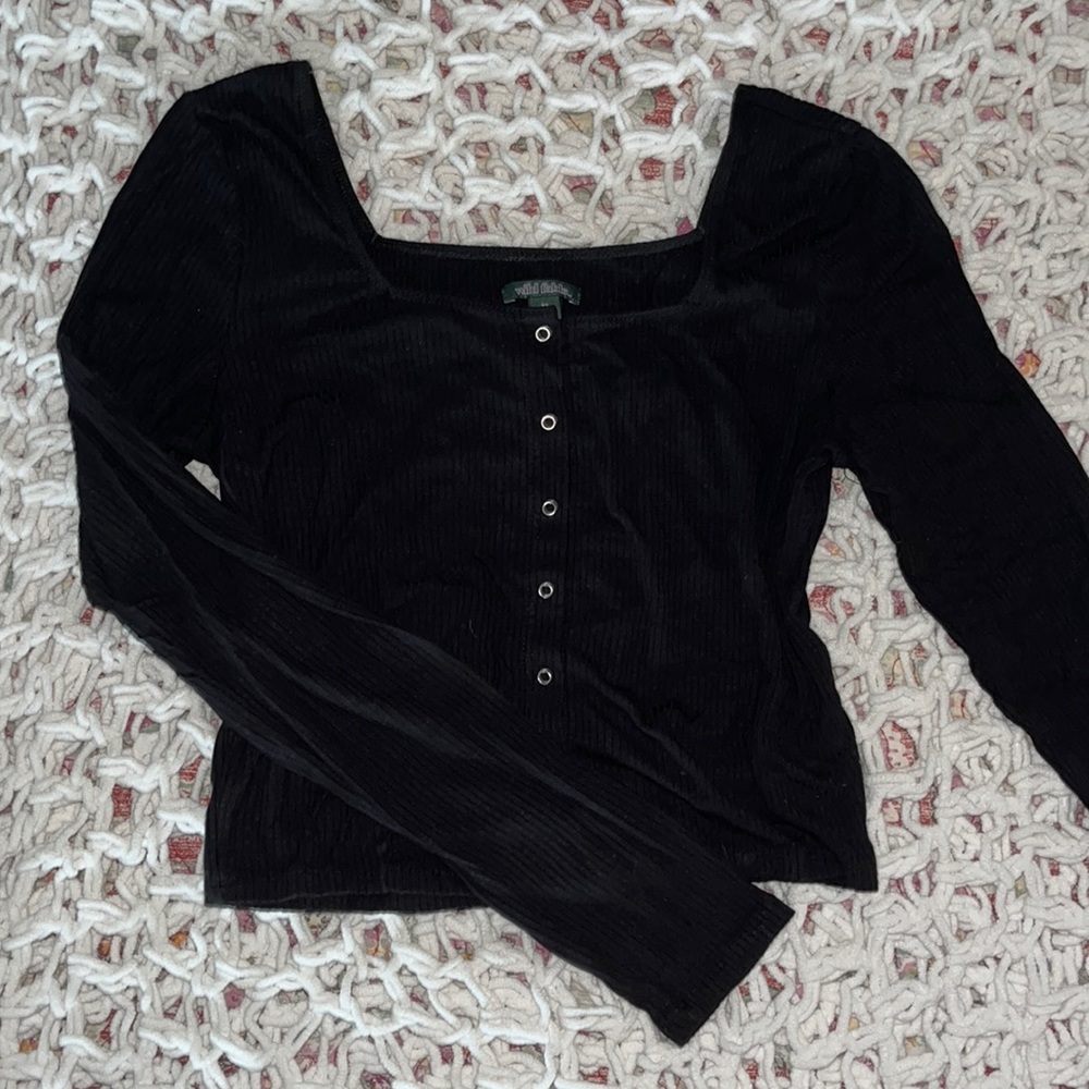 Wild Fable XS black square neck long sleeve crop top